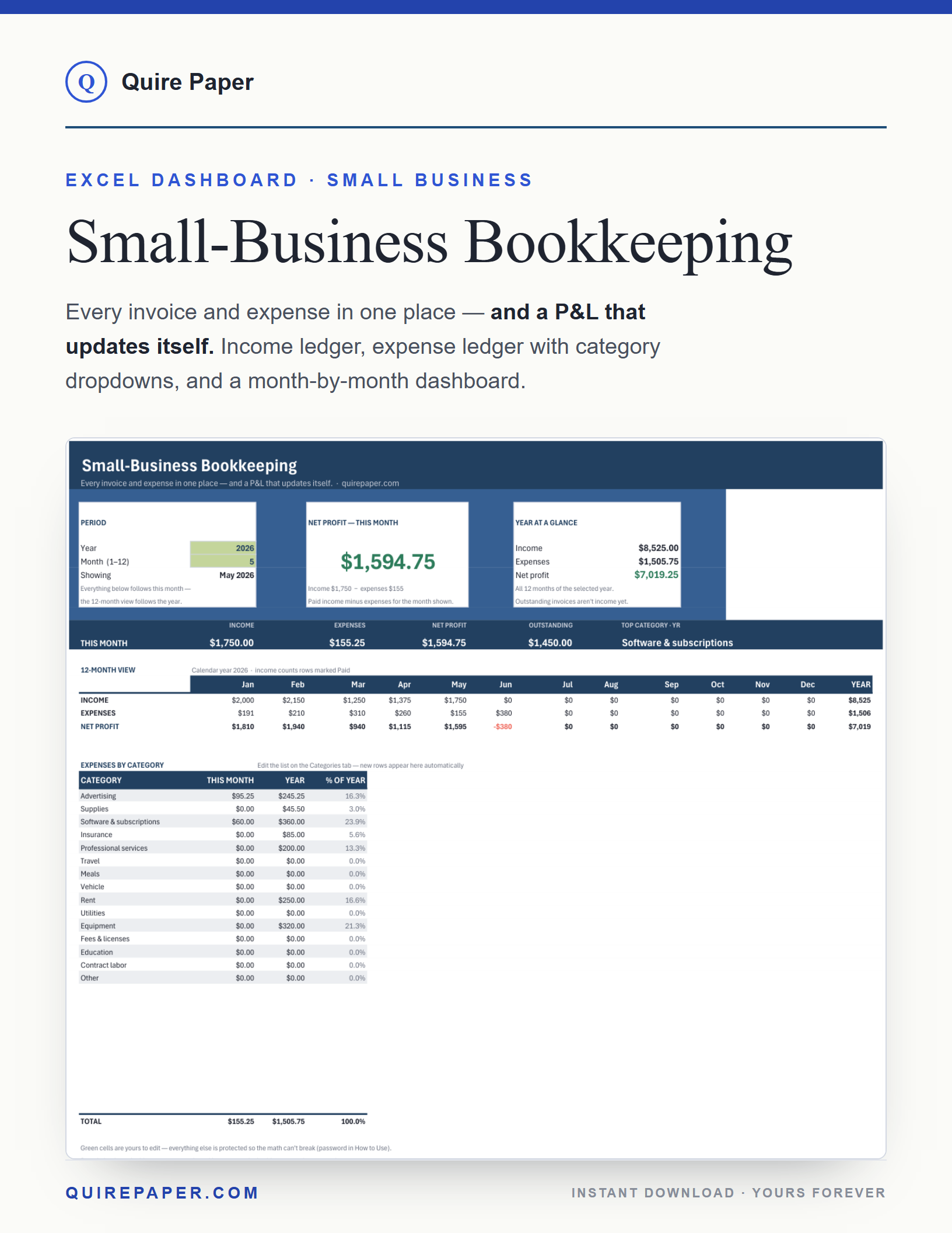 Small-Business Bookkeeping Workbook cover