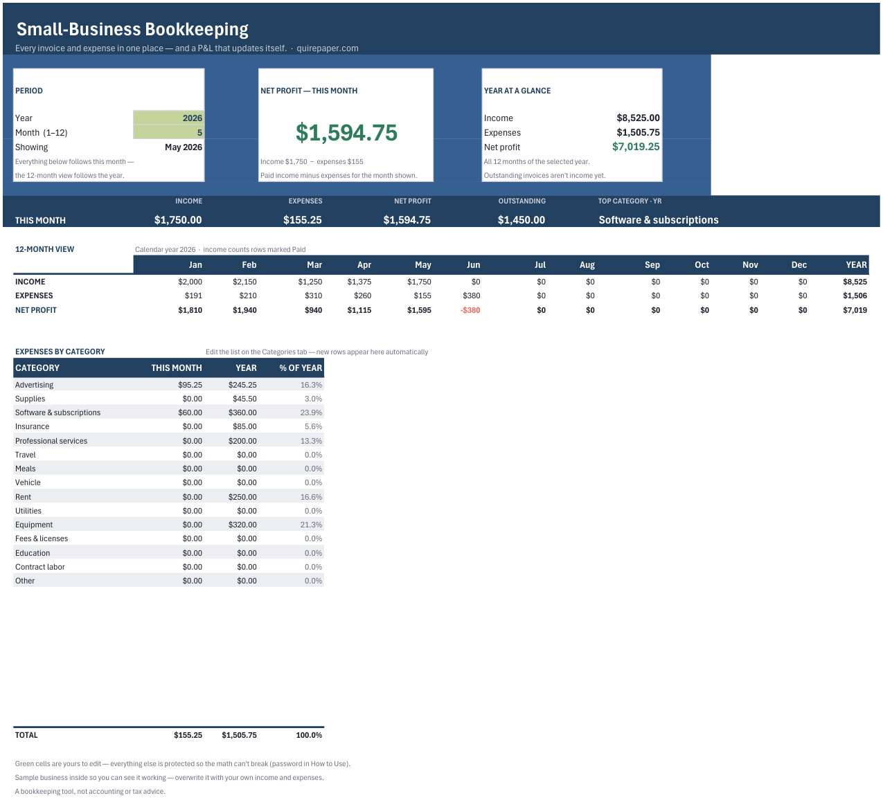 Small-Business Bookkeeping Workbook — the file