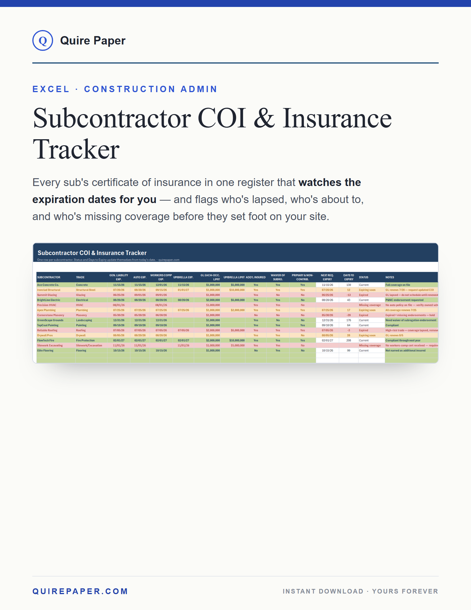 Subcontractor COI & Insurance Tracker cover