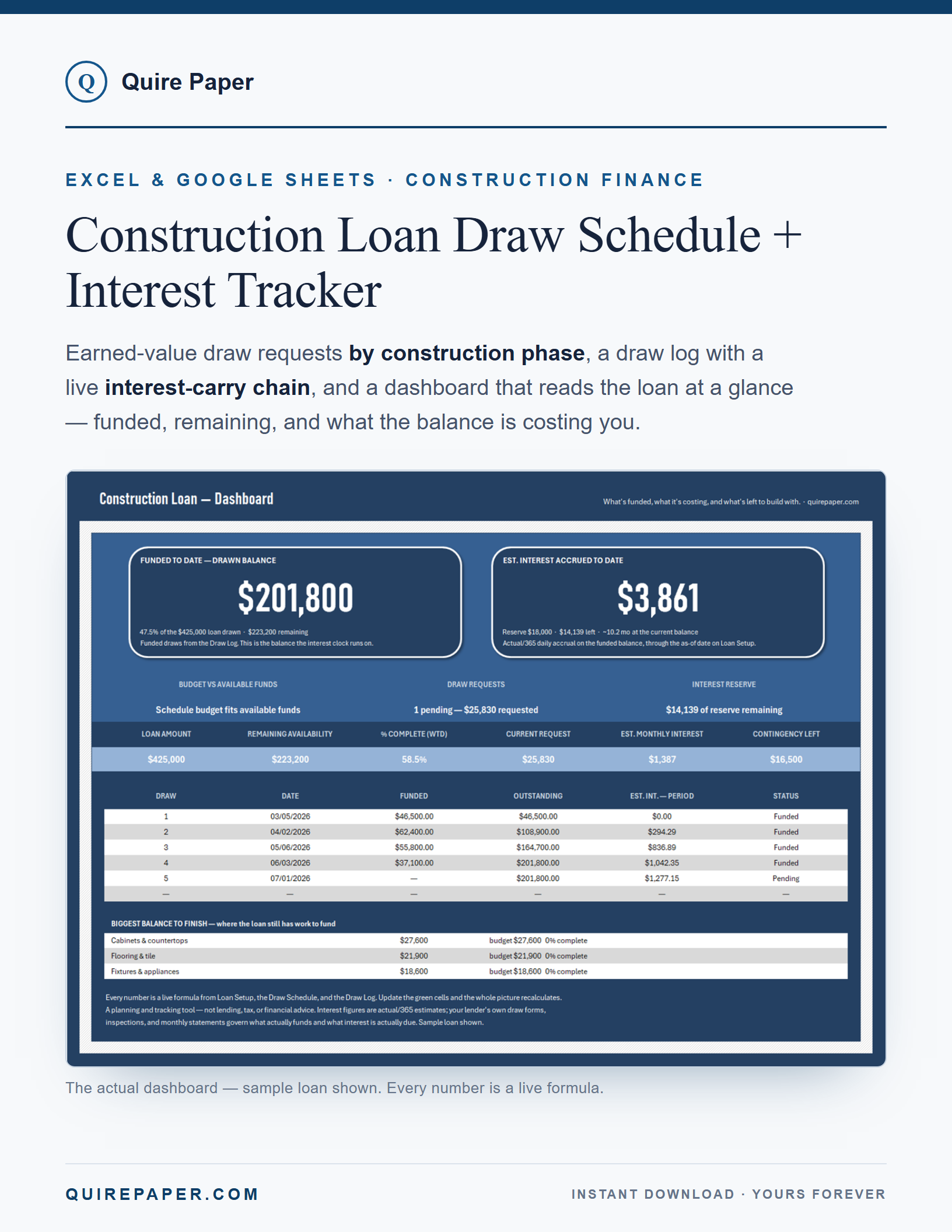Construction Loan Draw Schedule + Interest Tracker cover
