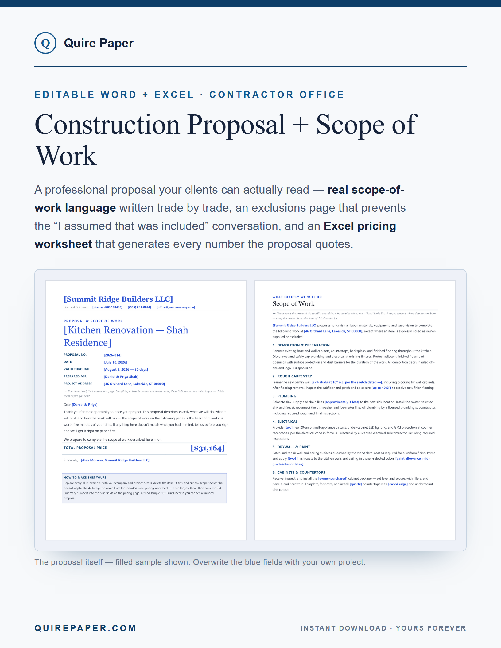 Construction Proposal + Scope of Work cover