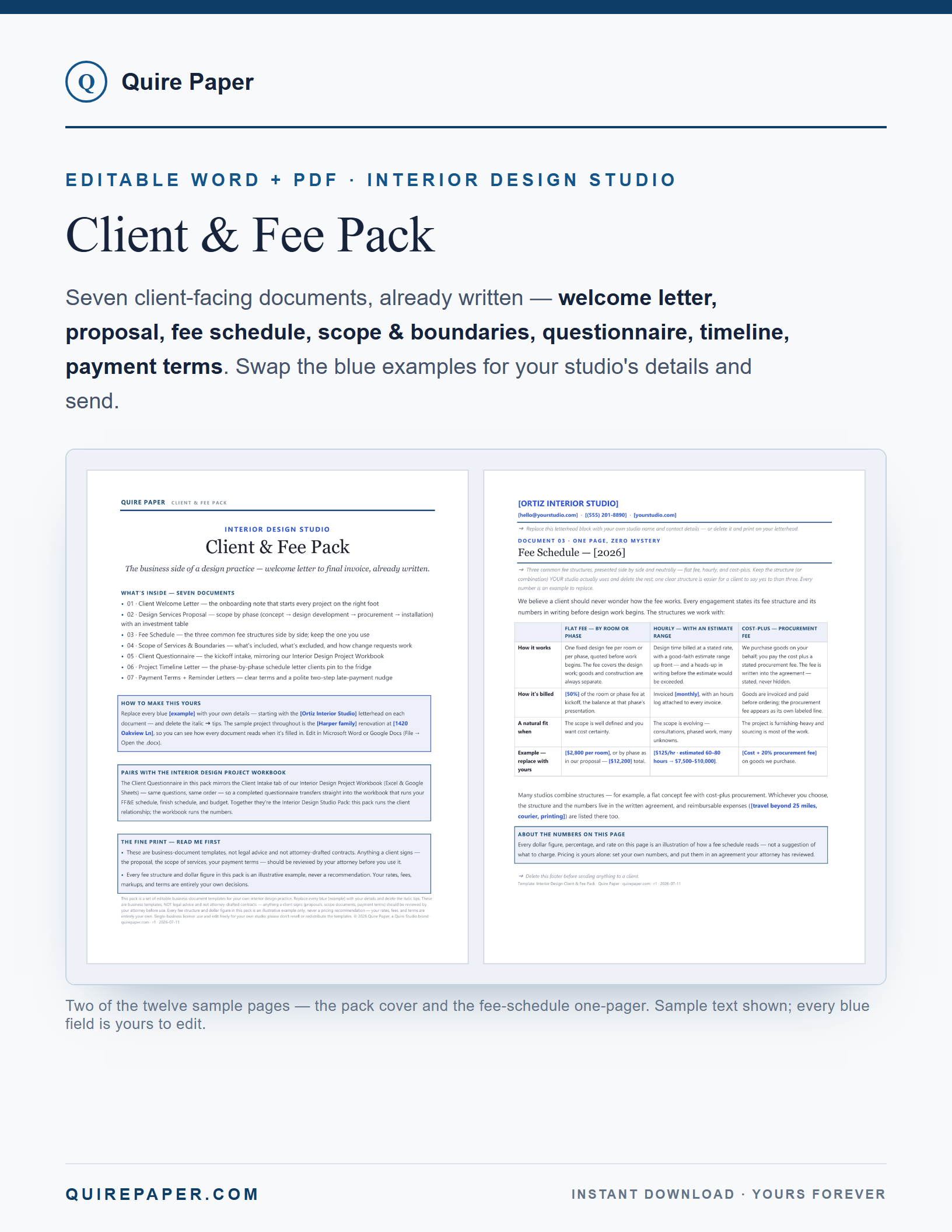 Interior Design Client & Fee Pack cover