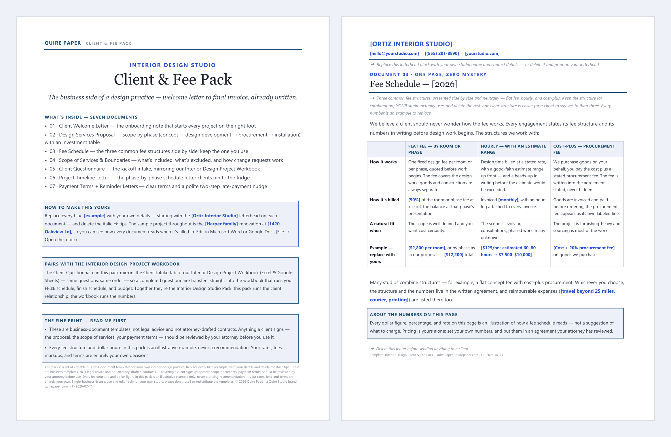 Interior Design Client & Fee Pack — the file