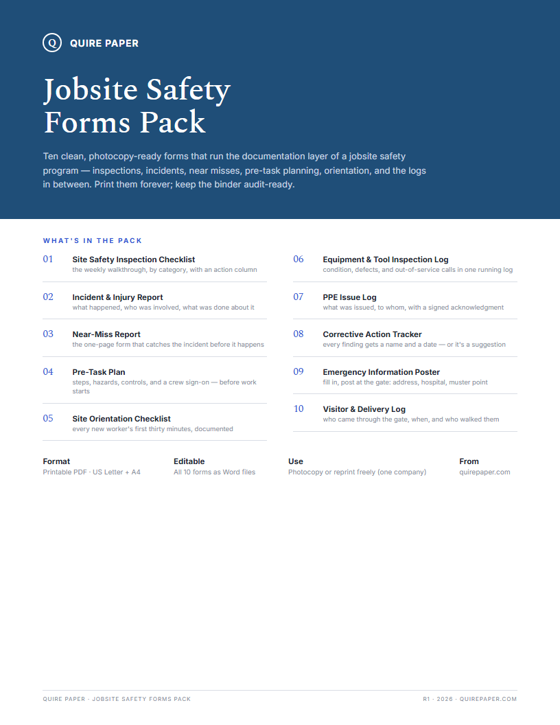Jobsite Safety Forms Pack — the file