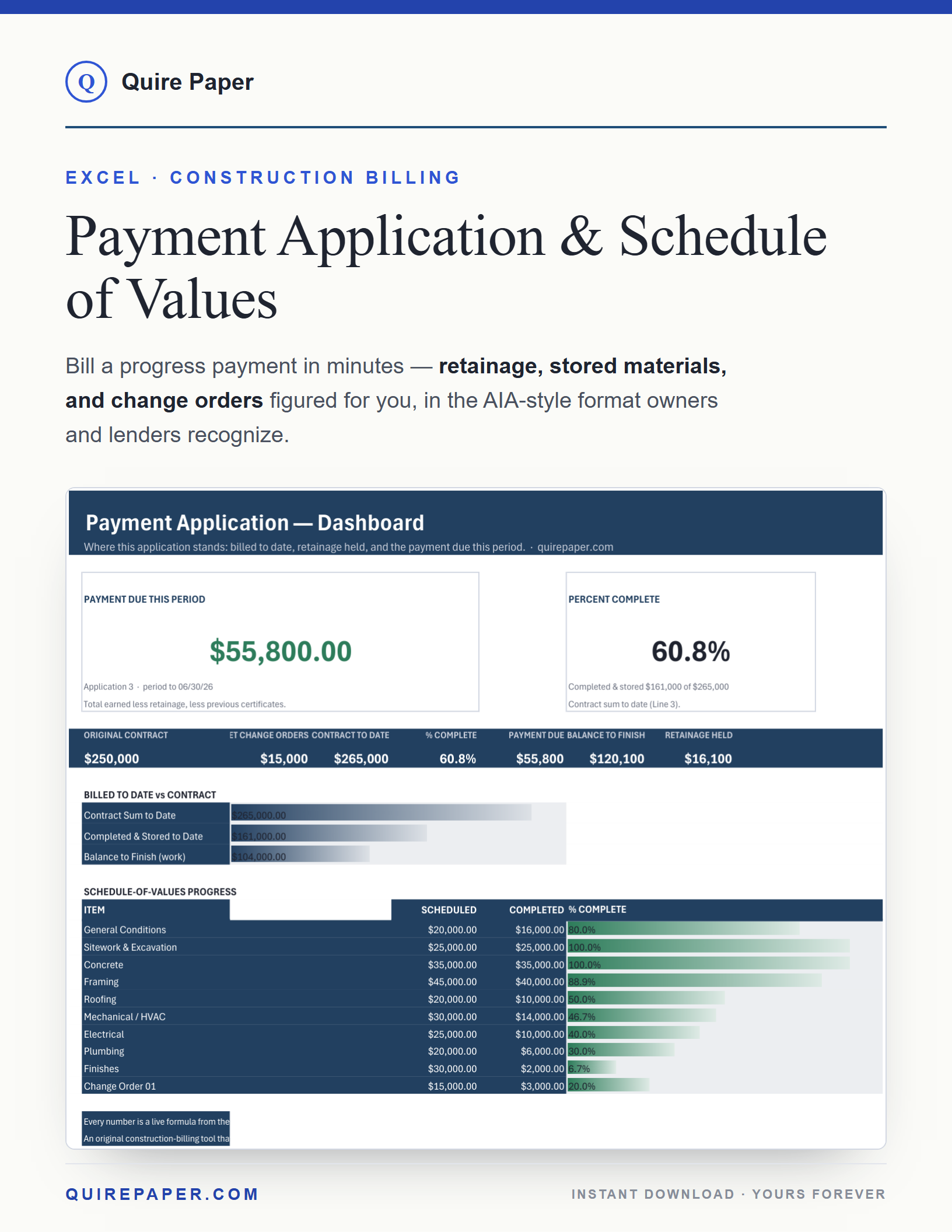 Construction Payment Application + Schedule of Values cover