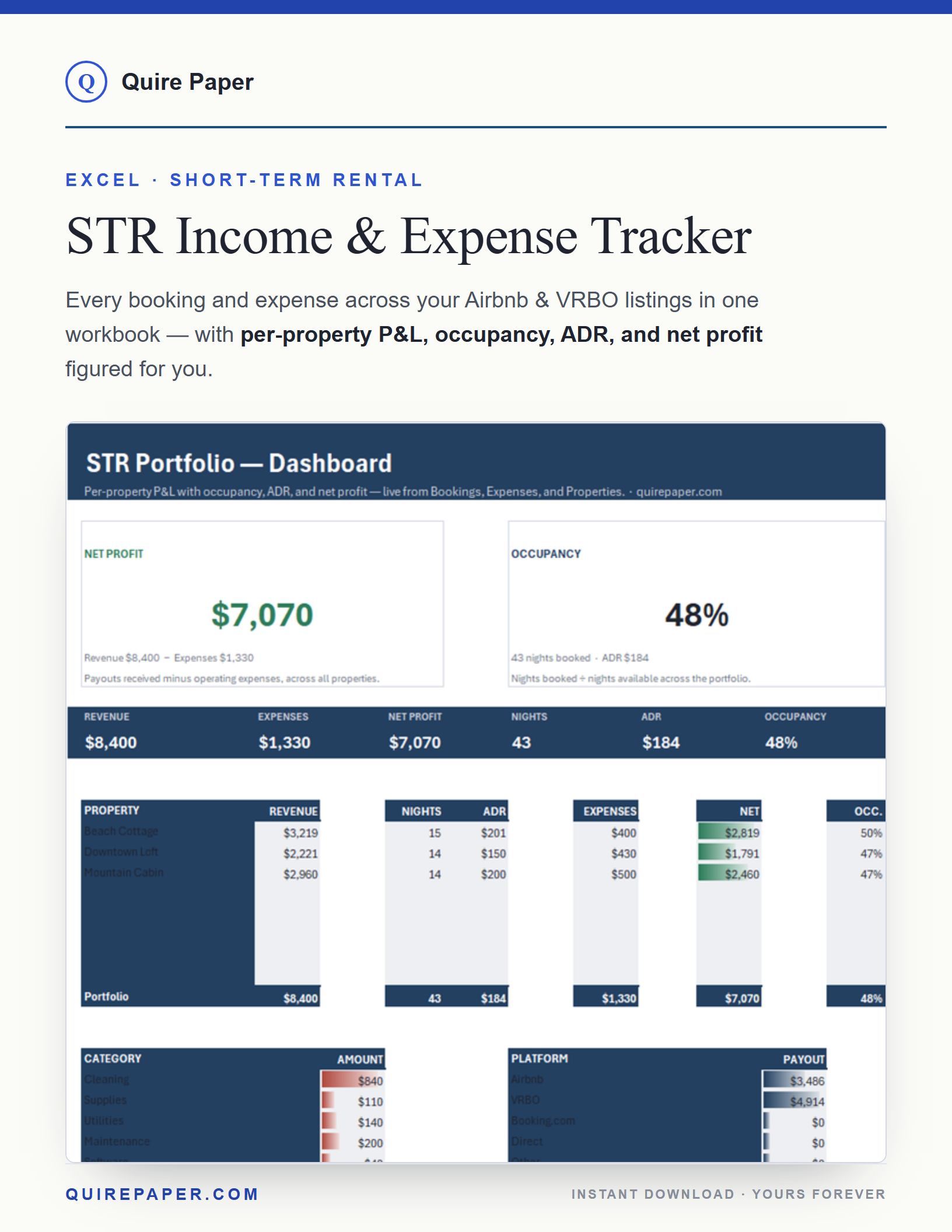 STR Income & Expense Tracker (Airbnb / VRBO) cover