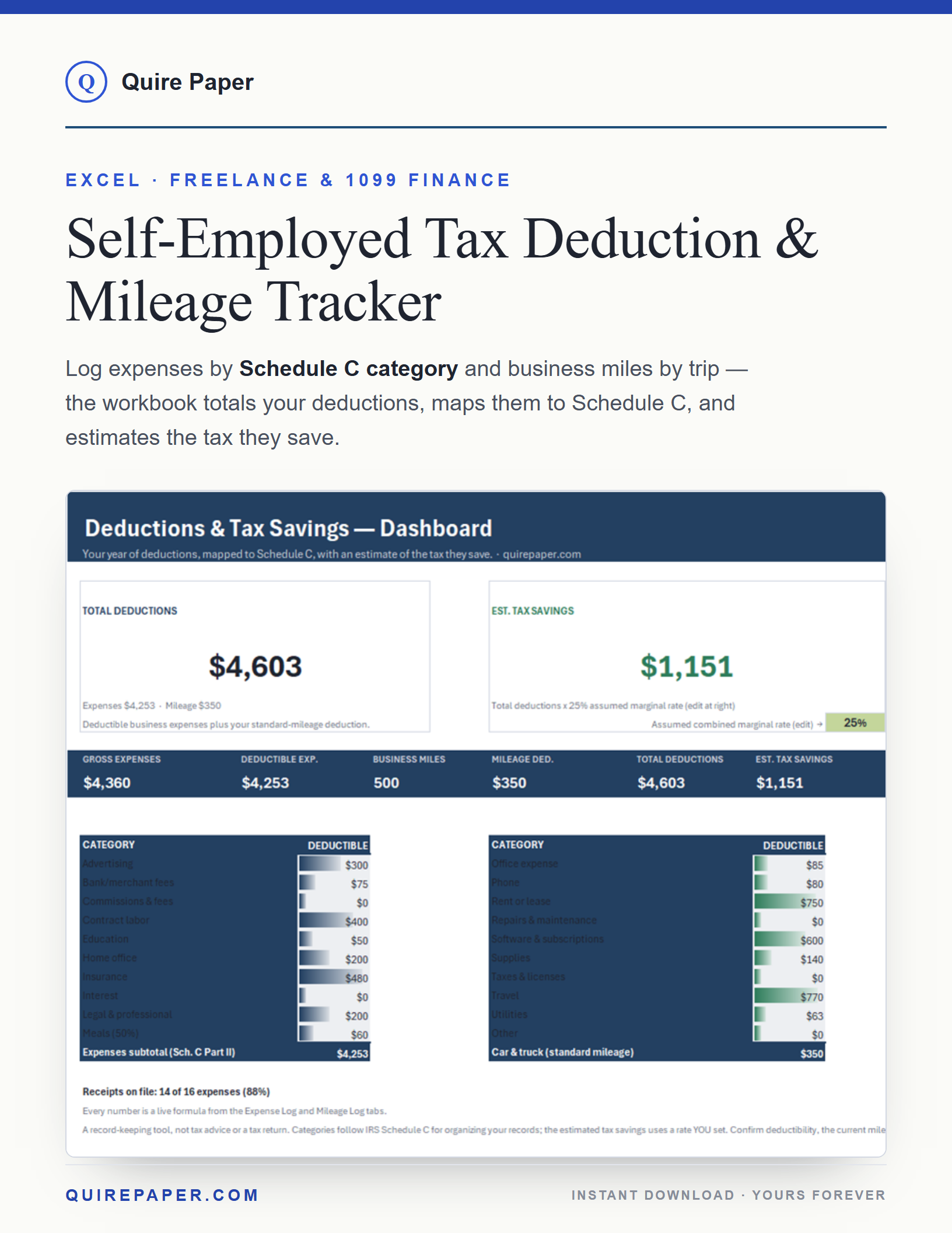 Self-Employed Tax Deduction + Mileage Tracker cover
