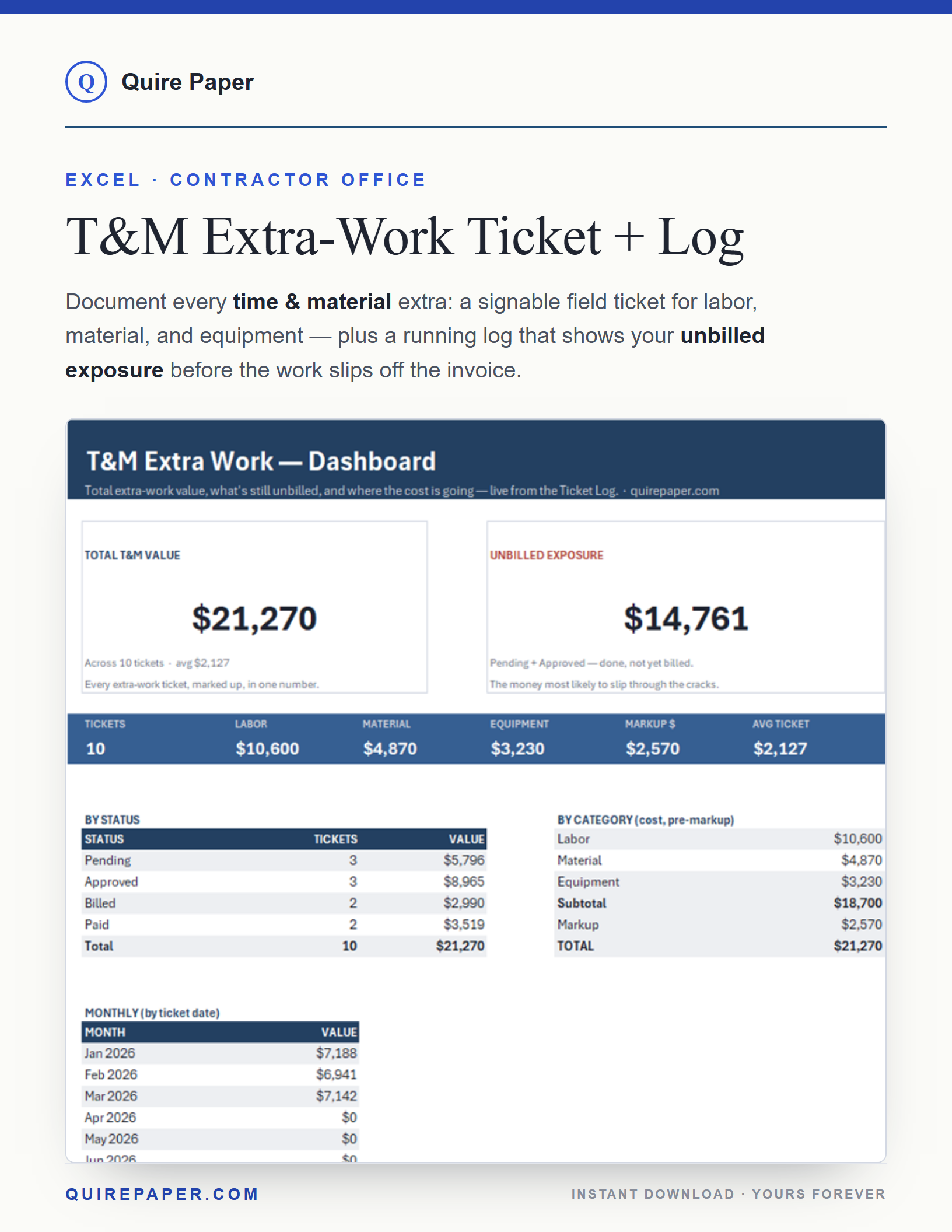 T&M Extra-Work Ticket + Log cover