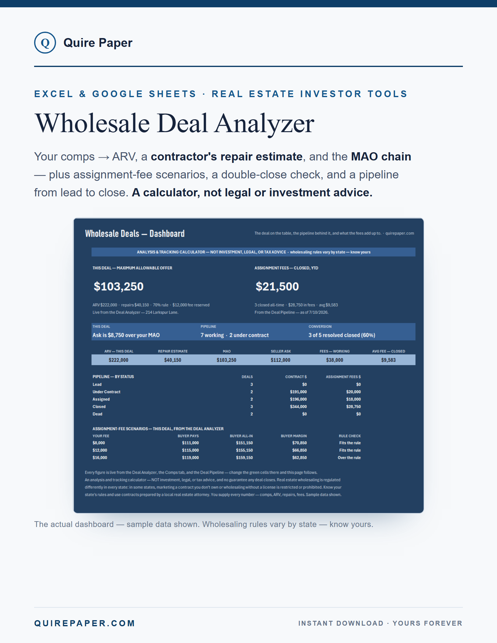 Wholesale Real Estate Deal Analyzer cover